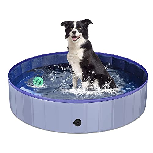 Plastic Paddling Pool Dog Pool Pet Swimming Pool For Small Dogs Hard Bath Pool Foldable Outdoor Bathing Tub Hard Kiddie Pool For Dogs Cats (32''X8'', Greyly) #TOP8