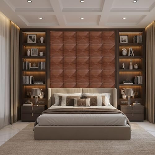Image of Kayra Decor 3D PVC Wall Panels for Bedroom & Living Room | Line Design | Blackwood Color | 19.7 x 19.7 Inch | Pack of 40 | 107.60 Sq Ft