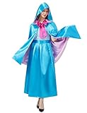 Takuvan Fairy Godmother Costume for Women Adult Blue Hooded Cape Cloak and Dress Outfit with Bow for Halloween Cosplay