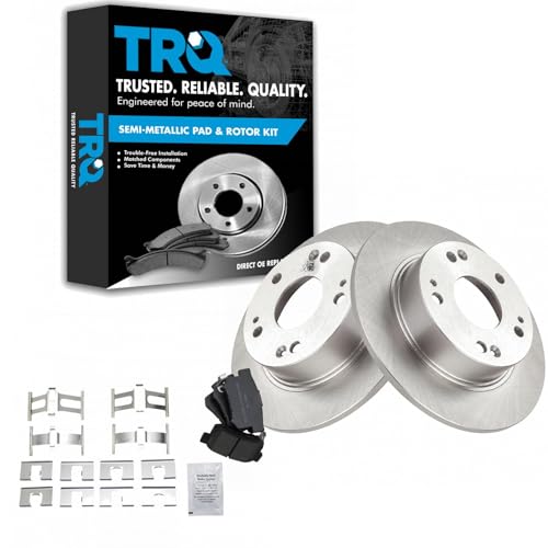 Image of TRQ Rear Brake Pad and Rotor Set Semi Metallic Solid Rotors | For 2004-2008 Acura TSX 2003-2007 Honda Accord