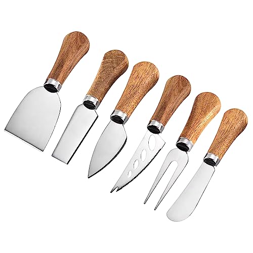 Guojanfon 6 Piece Cheese Knives Set with Wooden Handle, Mini Steel Stainless Cheese knife set for Charcuterie and Cheese spread, Perfect for Cheese Slicer and Butter Cutter (Cheese Knife Set-6) by Guojanfon - Used condition - US$8.10