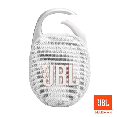 Image of JBL Clip 5 - Ultra-Portable, Waterproof & Dustproof Bluetooth Speaker, Big Pro Sound with Punchy bass, Integrated Carabiner, Up to 12 Hours of Play, Made in Part with Recycled Materials (White)