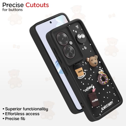 Image of Pikkme Back Cover for Oppo F25 Pro 5G | 3D Bear Silicone Cute & Fun Coffee Cartoon | Full Body Protection Bumper Case (Black)