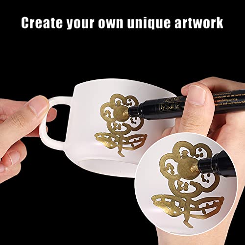 Savita 3Pcs Metallic Marker Pens, Waterproof Mirror Reflective Chrome Paint Pen High Gloss Permanent Liquid Chrome Marker For Model Metal Glass Plastic Painting (Gold; 0.7Mm, 1Mm, 3Mm) #TOP4