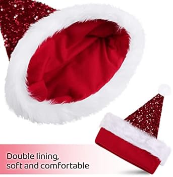 KONVINIT Groene kerstmuts voor volwassenen, kerstman, muts met glitterpailletten en pluche rand, kerstmuts voor feestelijke kerstfeest, dennenboom, groen