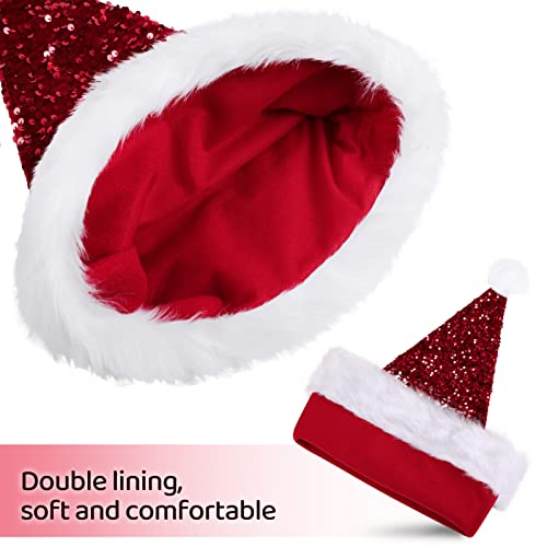 KONVINIT Red Santa hat Christmas Hat for Adult Luxury Plush Xmas Hat with a Pompom for Men and Women,red - Image 5