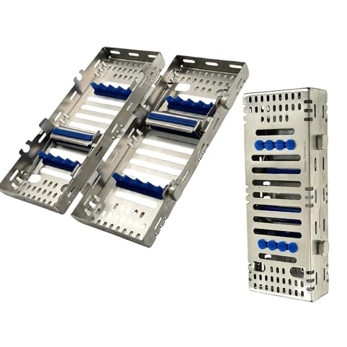 1 Each - Sterilization Cassette for 8 Instruments with Blue Removable Silicone Inserts - 2 Button Lock - Double-Decker Cassette - Dental, Veterinary, and More - German Steel