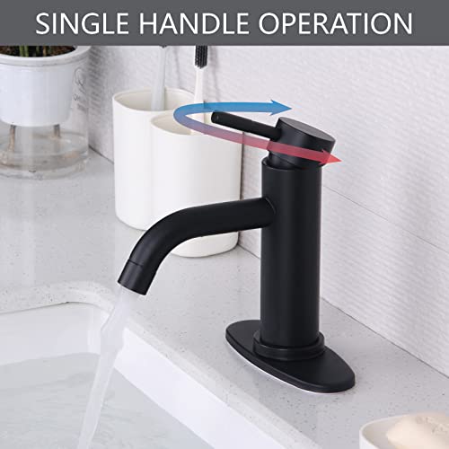 Woen-Flow Matte Black Bathroom Faucet Sink Faucets Vanity Vessel Faucet & Deck Plate 1 Or 3 Hole Washroom Taps Lavatory Faucet Stainless Steel Cupc Certified Single Hole Handle #TOP5