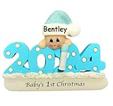 Personalized 2019 Baby Christmas Ornament - Baby's First 1st Keepsake Gift in Blue for Baby Boy with Santa Stocking Cap Hat and Bottle - New Mom Baby Shower - Your Choice of Custom Name