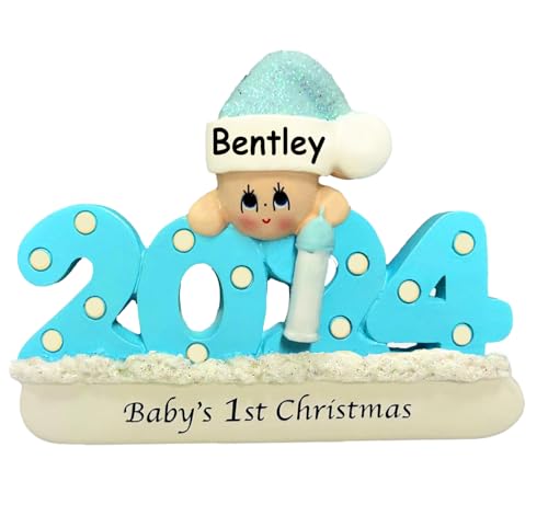 2024 Baby's First Keepsake Christmas Ornament Personalized Blue Baby Boy Holiday Tree Decoration Santa Hat with Custom Name
