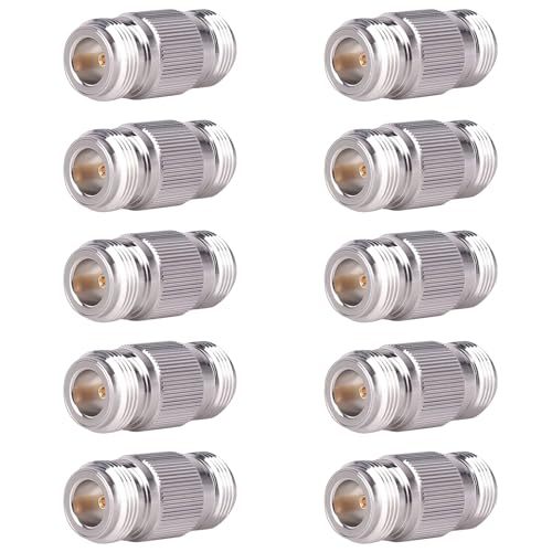 MOOKEERF N Female to N Female Connector Adapter 10 Pack N Barrel Coupler Adapter 50 Ohm Double Female N Connector for RF Coax Cable
