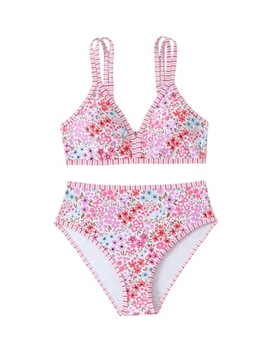 Milumia Girl's 2 Piece Swimsuit Floral Print Spaghetti Strap High Waisted Bikini Sets