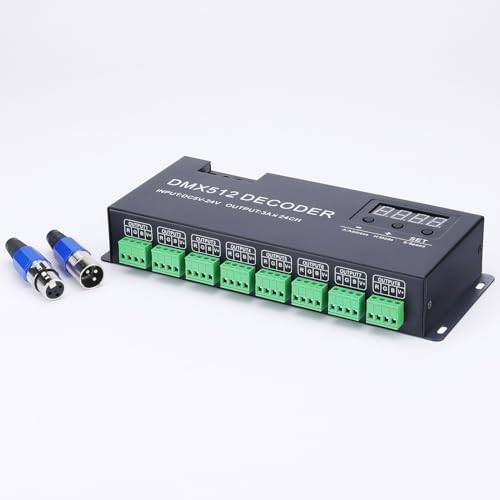 JOYLIT 24 Kanal RGB DMX LED Decoder mit Digitalanzeige, DC 5V-24V 3A/CH 72A DMX512 Decoder RGB Controller, 24CH PWM DMX512 Dimmertreiber für Mehrfarbig Licht Streifen