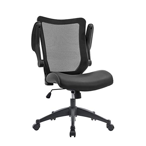Office Factor Desk Chair Mesh Back and Faux Leather Seat flip-up arms Lumbar Support 300 Lbs Weight Capacity Task Office Chair (Black Desk Chair) Office Factor Desk Chair Mesh Back and Faux Leather Seat flip-up arms Lumbar Support 300 Lbs Weight Capacity Task Office Chair (Black Desk Chair)