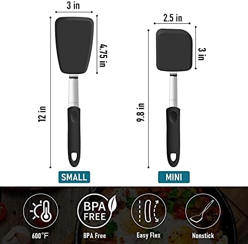 Silicone Spatula Turner for Nonstick Cookware - GEEKHOM 600°F Heat Resistant Flexible Kitchen Spatula, Small Cooking Utensils Non Scratch Spatulas, Accessory for Burger, Egg, Baking