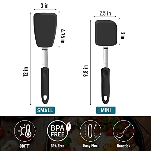 Geekhom Silicone Spatula Turner 2 Pack For Nonstick Cookware,600°F Heat Resistant Flexible Kitchen Small Spatulas Set,Cooking Utensils Non Scratch Or Melting Flipper,Ideal For Egg,Pancake Baking #TOP3