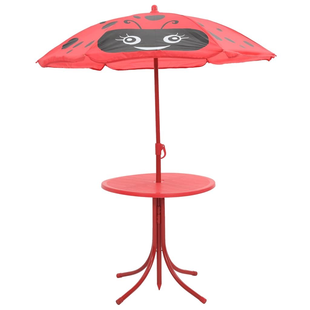 Jeu de Bistro avec Parasol pour Enfants 3 pcs Rouge,Meubles,Mobilier de Jardin,Salons de Jardin,5.1 kg-41842