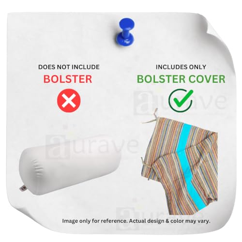 Image of AURAVE Woven Cotton 144 TC Printed Bolster Cover with Drawstring Closure, Set of 2, Soft Breathable Durable Machine Washable for Sofa Bed & Home Decor, 15 inchx30 inch, Aqua | Cover Only