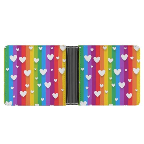 Rainbow Hearts PU Leather Wallet Credit Card Holder Portable Bifold Wallets Coin Purse for Women Men