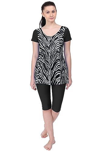 Image of Originals Swimming Costume for Women's One-Piece Beach Wear with Sleeve & Skirted 3 /4 Leggings Maximum Covered Swim Wear Dress (L - 7XL)