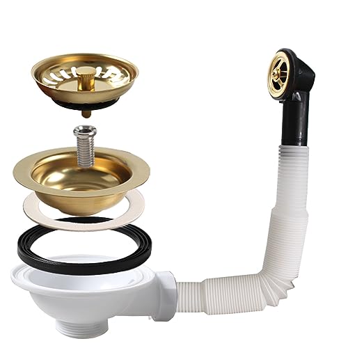 TALEA Polished Gold Finish Kitchen Sink Basket Strainer Waste, Round Overflow,Kitchen Sink Waste Kit,XK186C062-U - Image 2