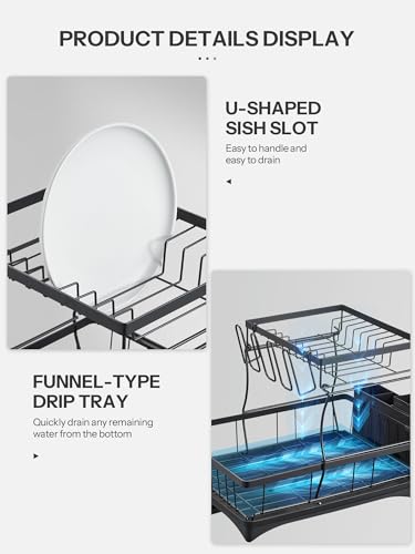 Yabano 2 Tier Dish Drainer, Multifunctional Dish Drainer Rack, Rustproof Kitchen Dish Drying Rack with Drainboard & Utensil Holder, Space-Saving Dish Rack for Kitchen Counter - Image 4