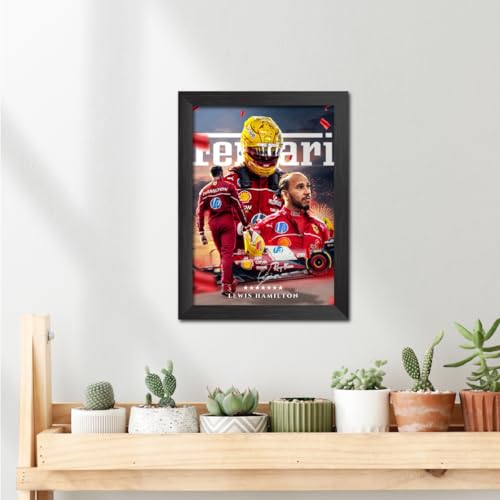 Image of TenorArts Lewis Hamilton Poster F1 Driver Posters Formula One Photo Frame Painting with Matt Finish Black Texture (12 inches x 9inches)