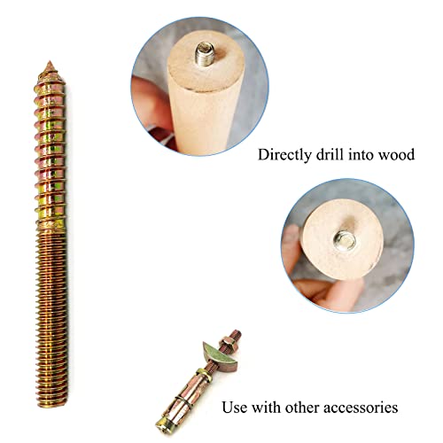 Image of 8 Pack 3 /8-16 x 4 Inch Hanger Bolts 3 /8-16 inch Double Headed Bolts 3 /8 Wood Dowel Screw Self-Tapping Screw Hanger Bolts for Furniture Screws Double Screw Threaded Rods Bolt 100mm Length