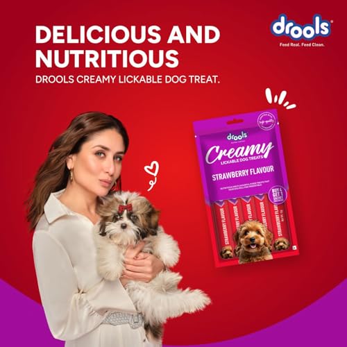 Image of Drools All Life Stages Dog Treats Creamy 5 Sticks Tasty & Nutritious Snack for All Breeds (15g x5) 75g | Strawberry Flavour | Ideal for Training | Supports Hydration | Boost Muscle Health