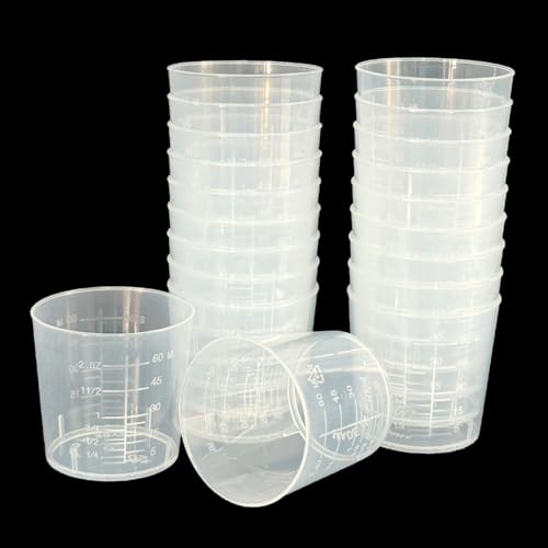 20 Pack 60ml/2oz Plastic Liquid Measuring Cups Transparent Mixing Cups Medicine Cups Lab Graduated Beakers Clear Measuring Jugs Set Medium Kitchen Baking Cooking Measure Tool Home