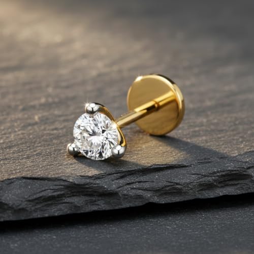 Image of Sparkles Lab Grown Diamond 0.03 Carat - 0.50 Carat Round Shape Solitaire Diamond Nose Pin for Women | 14K Gold IGI Certified FG VS Quality