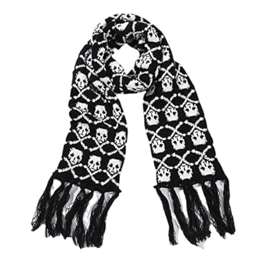 ANKOMINA Winter Warm Knitted Scarf Skull Skeleton Print Shawl Wraps Neck Warmer Tassel Fringe Scarf for Women Men Kids