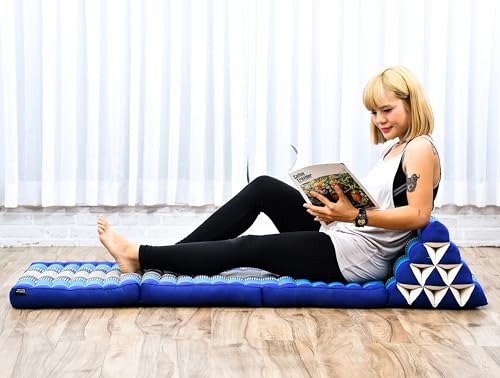 Image of Leewadee - Comfortable Japanese Floor Mattress Used As Thai Floor Bed with Triangle Cushion, Futon Mattress Or Thai Massage Mat, 67 x 21 inches, Blue