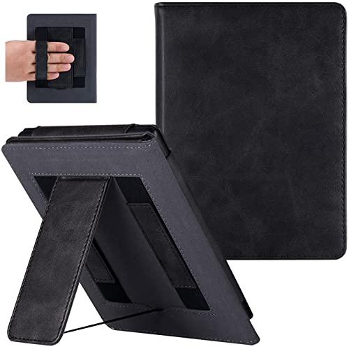 BOZHUORUI Stand Case for Older 6" Kindle Paperwhite 5th/6th/7th/10th Generation e-Reader (2012-2018 Release) - PU Leather Sleeve Cover with Two Hand Straps & Auto Sleep/Wake (Rock Black)