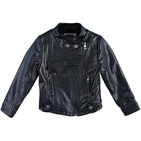 inlzdz Cazadora Biker para Niñas y Niños Abrigos de Cuero PU Sólido Motera Cover