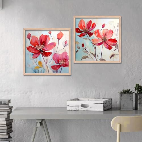 Image of kotart -Floral wall art for wall hanging Paintings wall decoration Wall frames for home decor Set of 2 Multicolo Size- (10x10 inch, J)