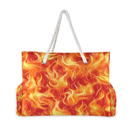 ATTX Seamless Flames Beach Bags for Women - Large Beach Bags with Zipper Waterproof Sandproof Swim Pool Bag Large Tote#2652