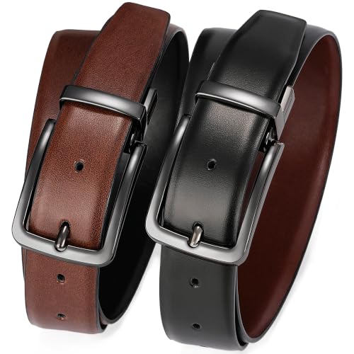 Image of MILORDE Reversible Belt for Men - Adjustable Size - Premium Leather - Double Style in One Belt
