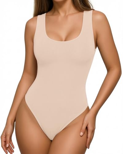 Image of Mangopop Women' Long Sleeve Ribbed Bodysuit Jumpsuits