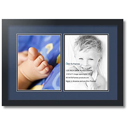 ArtToFrames Collage Photo Frame Double Mat with 2 - 8.5x11 Openings and Satin Black Frame
