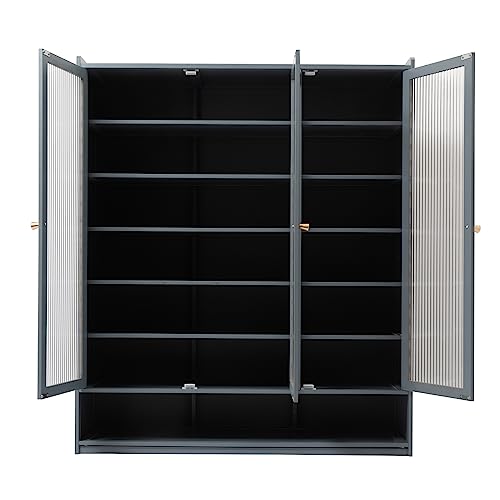 LUNUMAOS Shoe Storage Cabinet Organizer 8 Shelf 3-Door Modern Desgin Haze Blue Adjustable Rectangular Wooden Entryway Door Free Standing Rack for Home