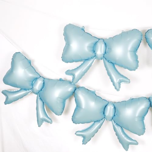 Image of 6 Pieces Bow Balloons, Blue Matte Metallic Foil Bowtie Balloon, Big Macaron Blue Bow Balloons for Bow Theme Happy Birthday Party, Baby Shower, Gender Reveal Party, Balloon Garland Accessories