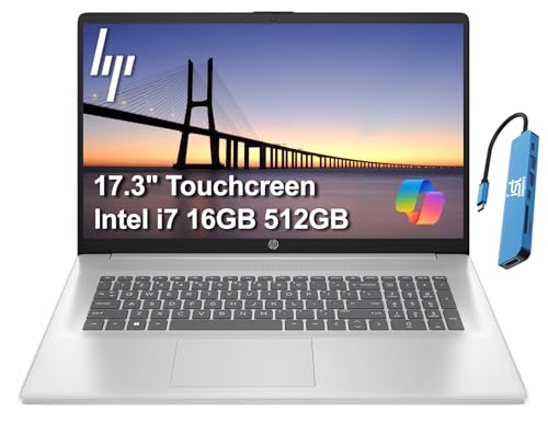 Image of HP 17 Laptop, 17.3 inch Touchscreen, Intel Core i7-150U, 16GB RAM, 512GB SSD