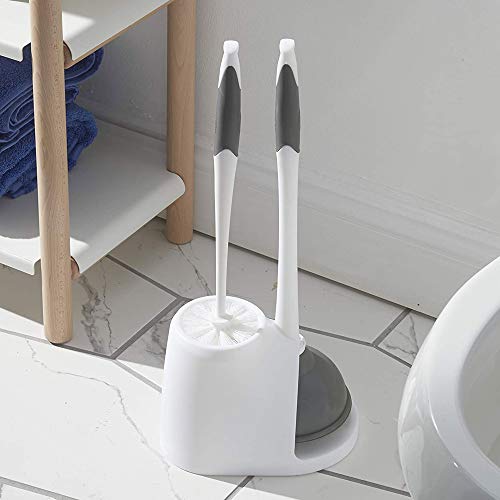 Clorox Toilet Plunger and Brush Bowl Set with Holder Caddy, White and Gray - image 5