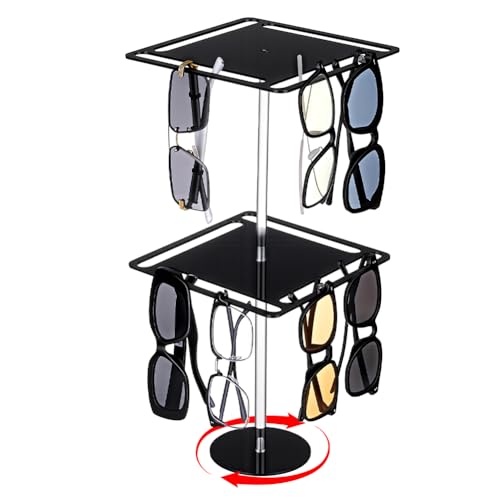 PH PandaHall 360° Rotierender Brillen Ständer Schwarz Sonnenbrillen Organisierer 2 Etagen Acryl Quadrat Brillen Ausstellungs Ständer für Tisch Kommode