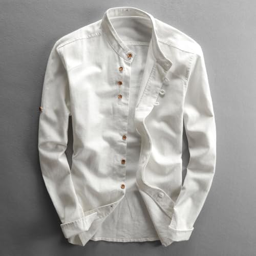Camisa de lino informal corte entallado primavera cuello mandarín 5