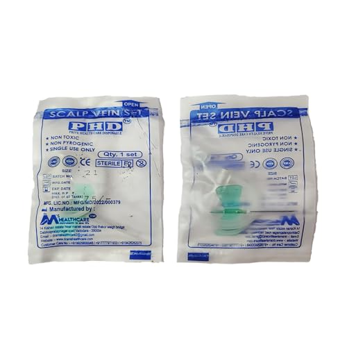 Image of Scalp Vein Set /Butterfly Needle Set | Sterile EO, Single Use Infusion Set | Soft Tubing, Color-Coded Wings | For Blood Collection, IV Infusion & Medical Use (21G (Green) - 100 Pieces)