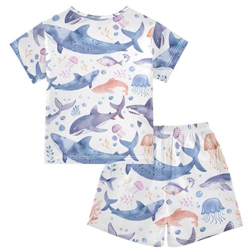 ALAZA Shark Fish Jellyfish Pajamas Short Sleeve 2 Piece Sleepwear Top and Bottom Pajama Set Unisex2