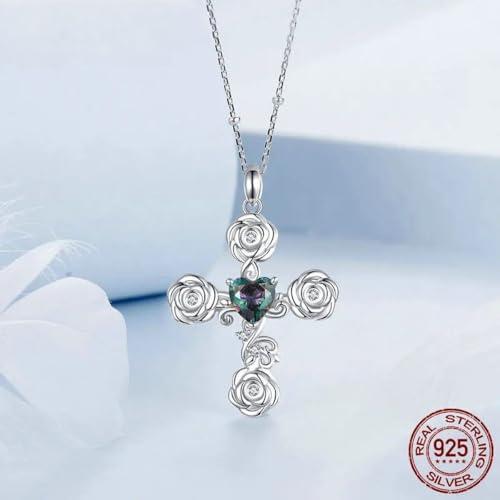 Pendentif collier croix argent contre le ternissement, chaîne rétro rose chic - 2