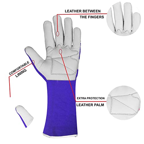 WFX Long Gardening Gloves Leather Ladies Men Women Durable Goatskin Garden Gloves Forearm Protection Thorn Proof Gardener Work Spandex Sleeves Rose Pruning Gift (Medium - Image 2